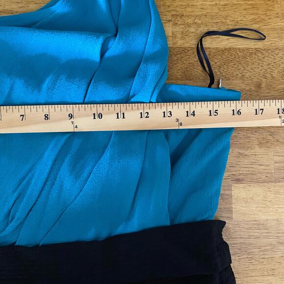 Narciso Rodriguez Teal and Black Silk Belted Drape Style Mini Dress Size 6 Women - Picture 14 of 16